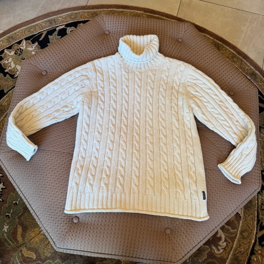 🦋Fisherman Out of Ireland Pure Wool Cashmere Blend Cable Knit Turtleneck🦋 - Picture 3 of 12